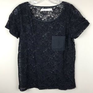 Hi-Line black lace pocketed top